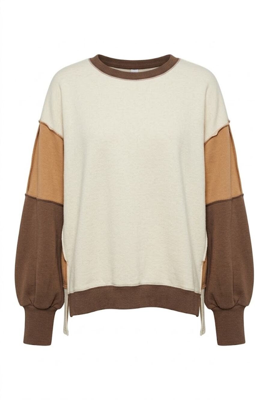 Fantastic Fawn Latte/Cream Oversized Hi-Low Terry Pullover NWT